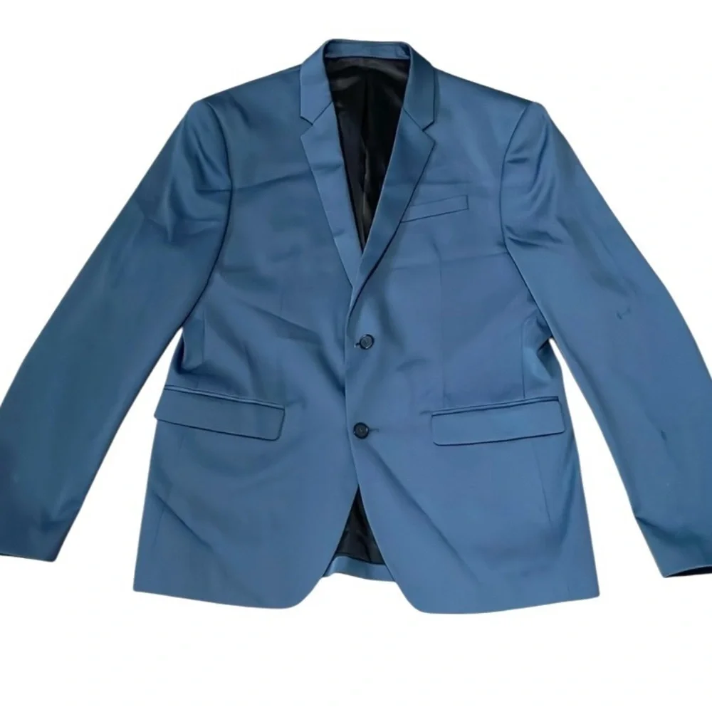 Zara men’s Blazer Suit jacket Sport coat Steel Blue Size 44 Stretch 2 Button